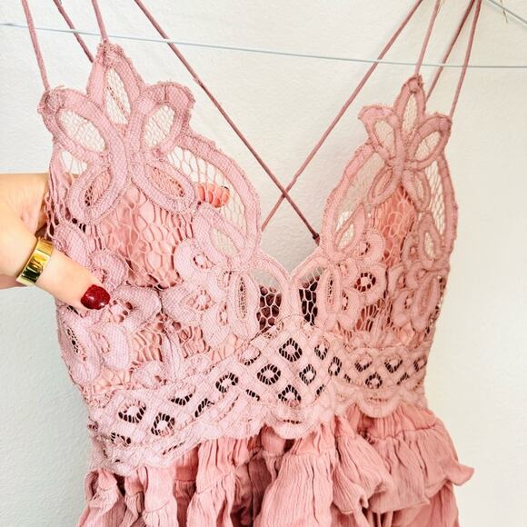 NEW FP FREE PEOPLE Pink Adella Lace Tiered Ruffle Strappy Camisole Tank Top XS - Picture 6 of 14
